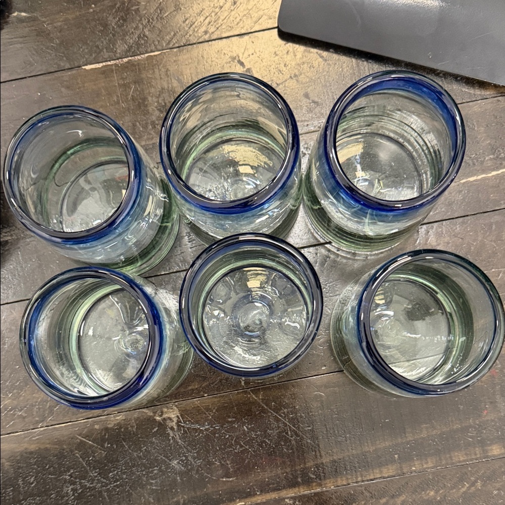 Pacifico Set of Six Blue Rimmed Glasses - Picture 3 of 8